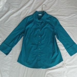 TEAL SUZY SHIER WOMEN'S BASIC LONG SLEEVE BUTTON DOWN SHIRT